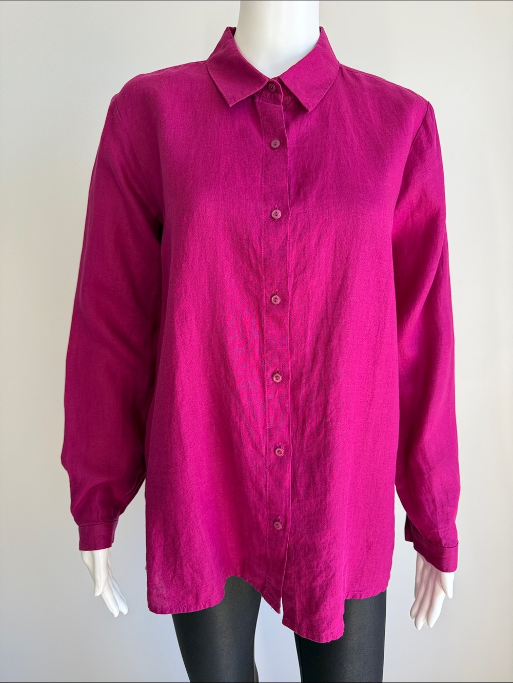 Eileen Fisher Organic Linen Fuchsia Button Front Tunic Shirt XXS